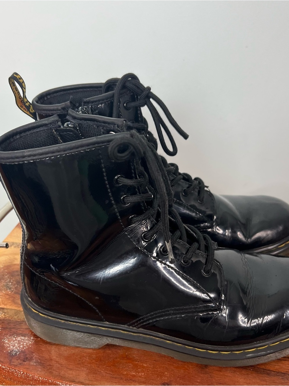 Dr. Martens 1460 Black Patent Leather Combat Lace-Up Boots Side Zip Women’s 7 - Picture 4 of 11